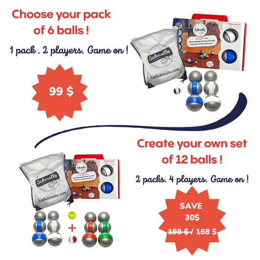 La Schmolle soft pétanque balls in multiple colors, made in France